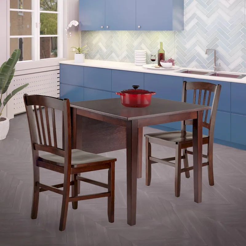 3-Pc Drop Leaf Table with Slat Back Chairs, Walnut