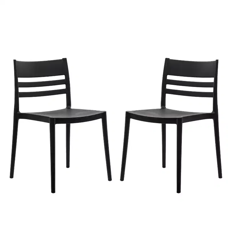 Flash Furniture Bridgeport Set of 2 Indoor-Outdoor Stacking Patio Chair with Slatted Backrest, Commercial All-Weather Resin Chair