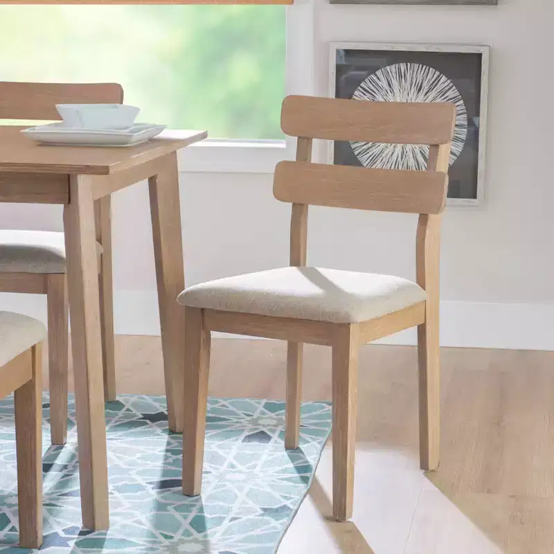 Ladder Back Upholstered Dining Side Chair Natural - Solid Wood, Gray Cushion, Set of 2