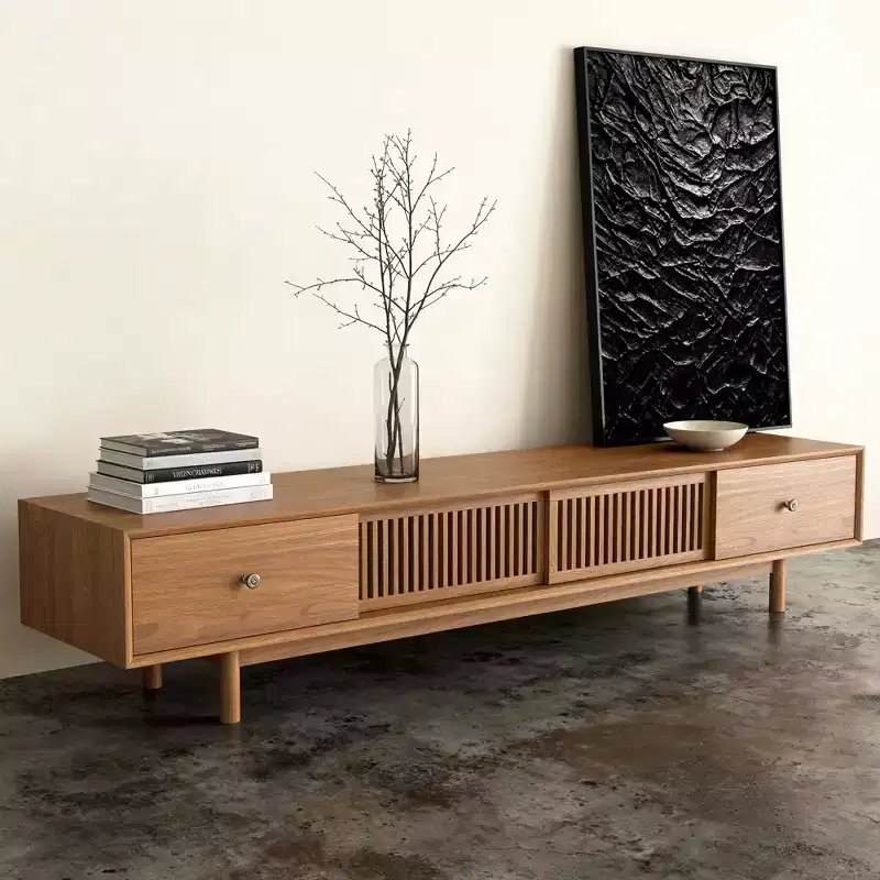 Gaoyangjiaju 78.7 Inch TV Stand for TVs up to 80 Inches with Drawers and Slatted Doors Living Room Media Console
