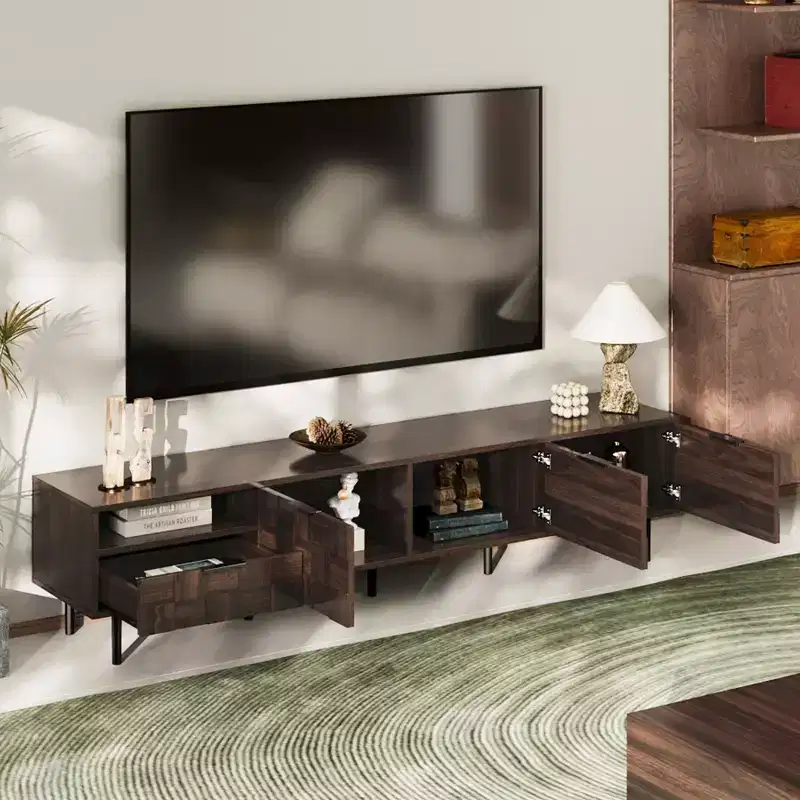 TV Stand for TVs up to 85, Mid Century Modern TV Console Media Console Entertainment Center with Storage Cabinets & Drawer, Walnut - ModernLuxe