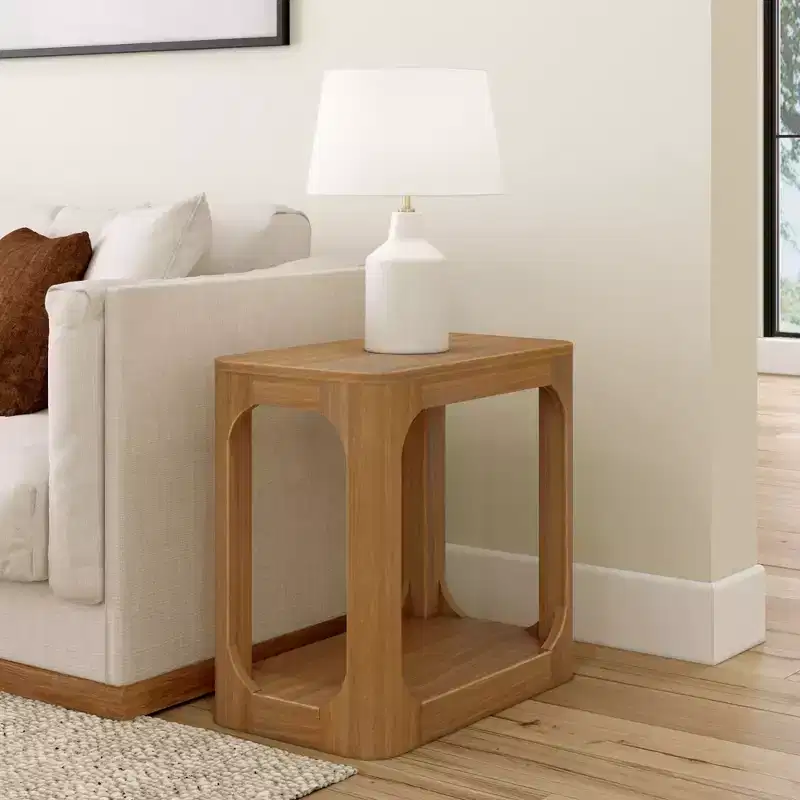Plank+Beam Rectangular Side Table with Shelf, Slim Side Table for Living Room