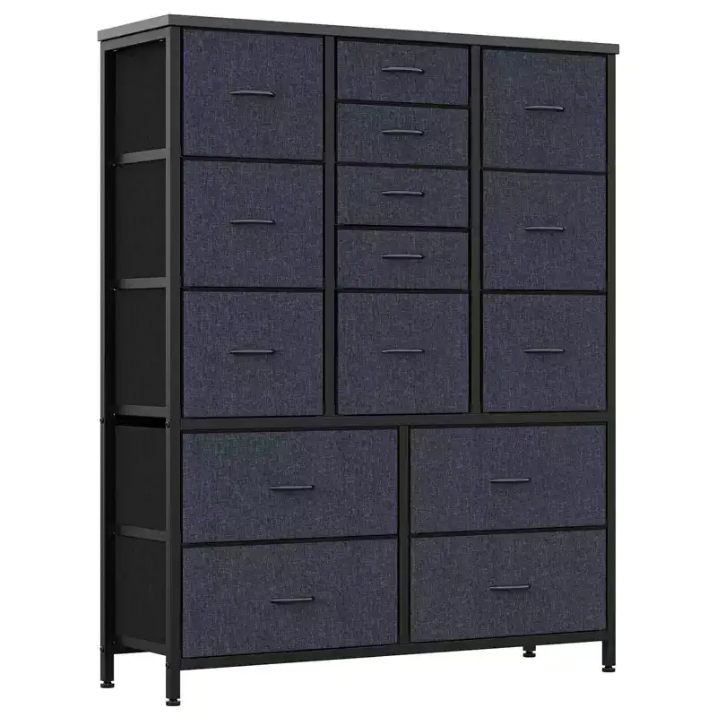 15 Drawers Dressers, Chest of Drawers with Wood Tabletop, Metal Frame, Storage Organizer Unit with Fabric