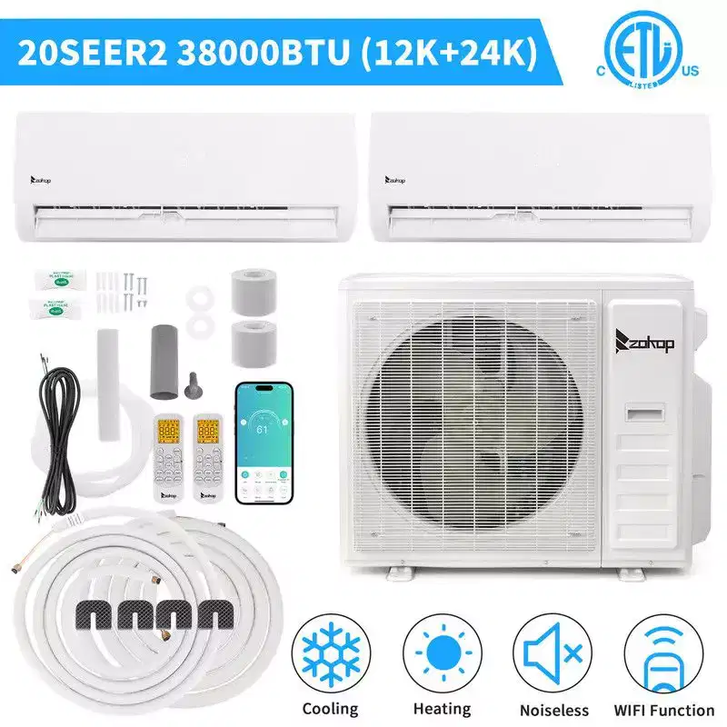 Karl Home 2-Zone 38000 BTU 20 SEER2 Mini Split Air Conditioner with Heat Pump (12K+24K)