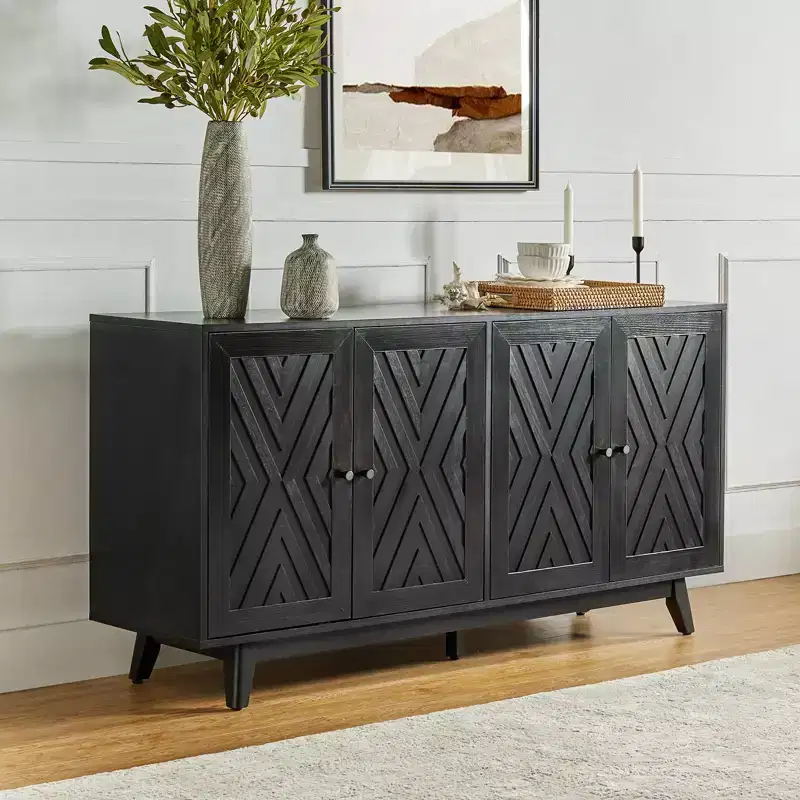 Adolf 57Wide Mid-century Chevron-patterned Sideboard with Adjustable Shelves|HULALA HOME
