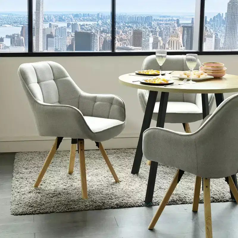 Accent Armchair Fabric Upholstered, Modern Leisure Vanity Chair with Padded Backrest and Seating Cushion, Swivel Armchair Side Chair, Grey
