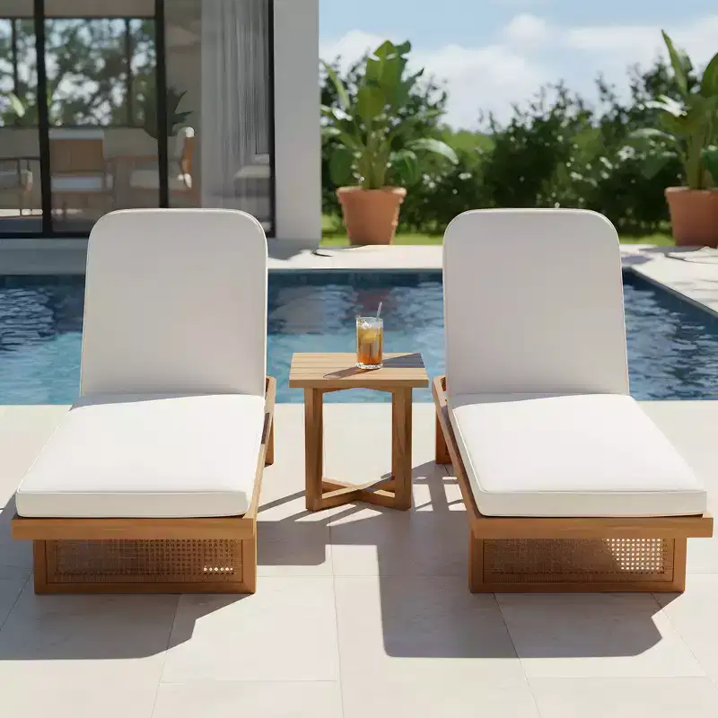 Christopher Knight Home Damaris Patio 3 Piece Acacia Wood Rattan Sunlounge Set with Cushion and Slatted Table