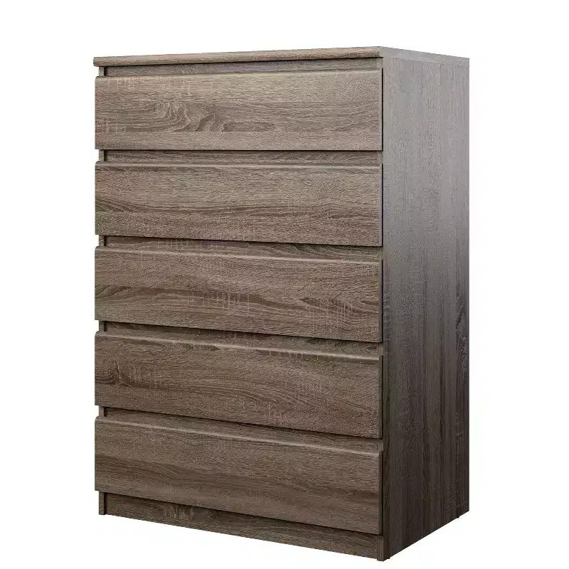 5.43 in.H Particle Board Vertical Dressers with 5 - Drawers in Brown Finish