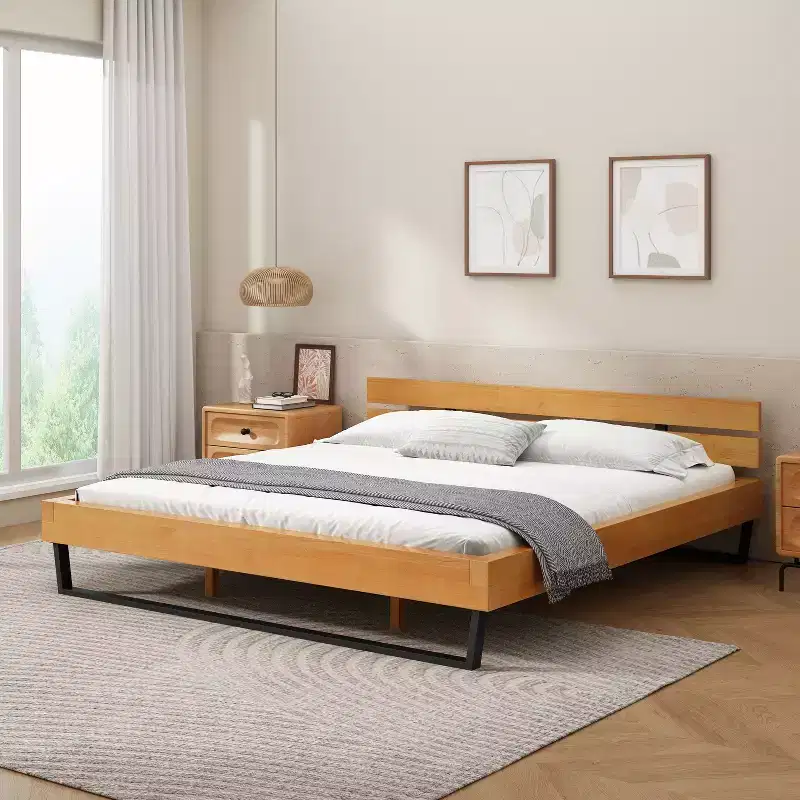 85. 5 X 81. 5 Natural King Size Pine Wood Bed Frame For Bedroom