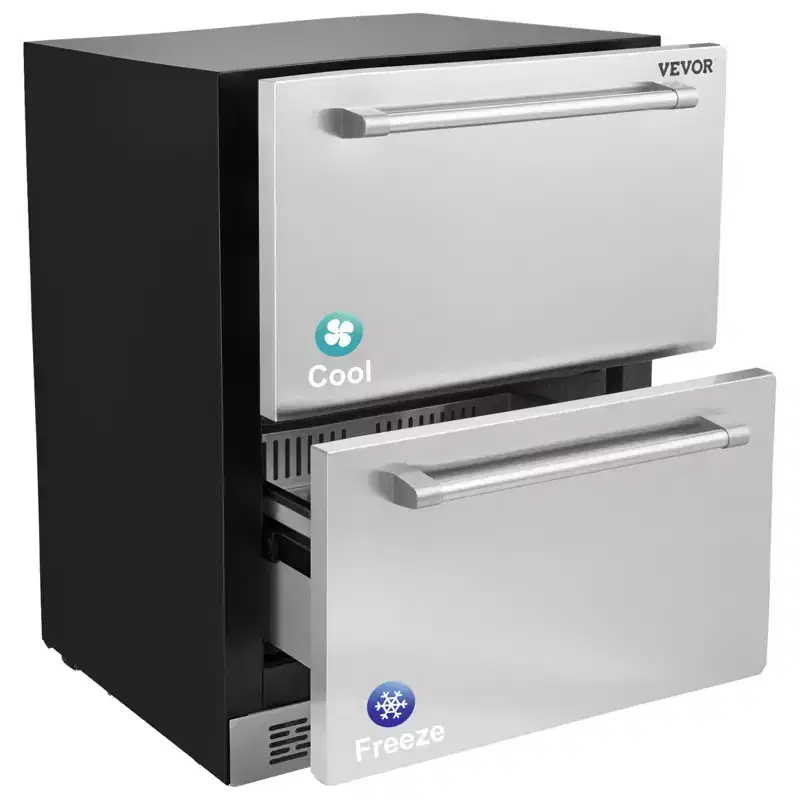 VEVOR 24 inch Undercounter Refrigerator, 2 Drawer Refrigerator with Different Temperature, 4.87 Cu.ft, Waterproof Under Counter Freezer Fridge