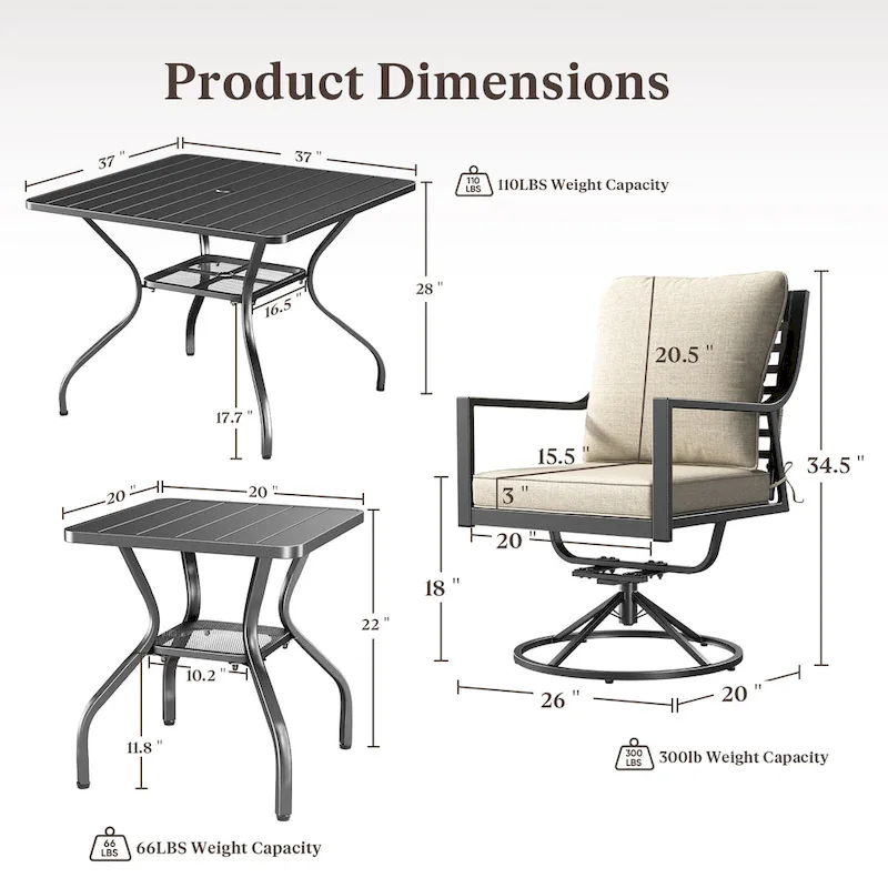 Outdoor Patio Glider Chairs Beige Cushion Set
