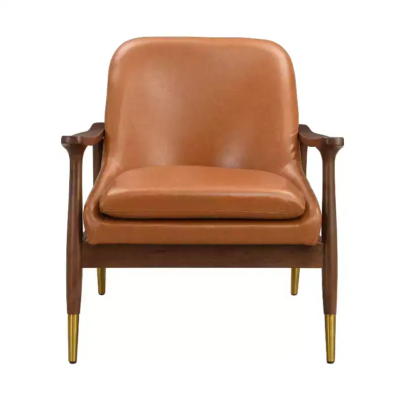 Christopher Knight Home Freja Modern Faux Leather and Wood Accent Chair, Brown