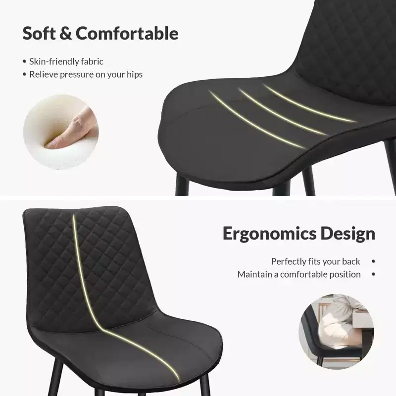 Waterproof PU Leather Dining Chairs Set of 2/4 with Metal Legs, Scratch-Resistant Feet, 300 lbs Capacity