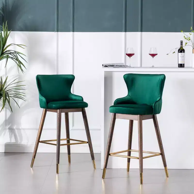 Roundhill Furniture Leland Fabric Upholstered Wingback Bar Stools, Green, Set of 2