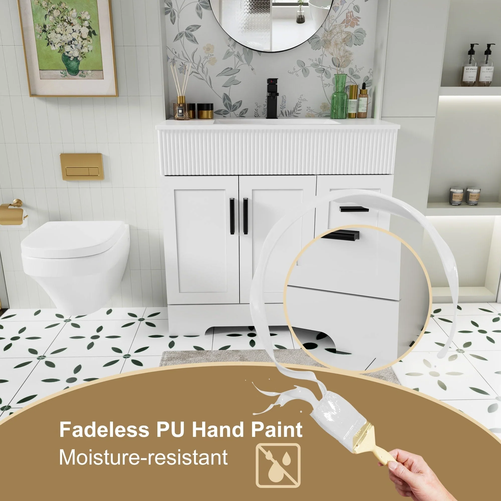 Wavy Line 30/36/48 Bathroom Vanity Set with Sink & Faucet