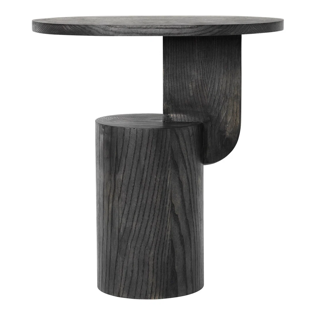 Contemporary Solid Ash Side Table with Floating Oval Top & Geometric Cylinder Base for Living Room