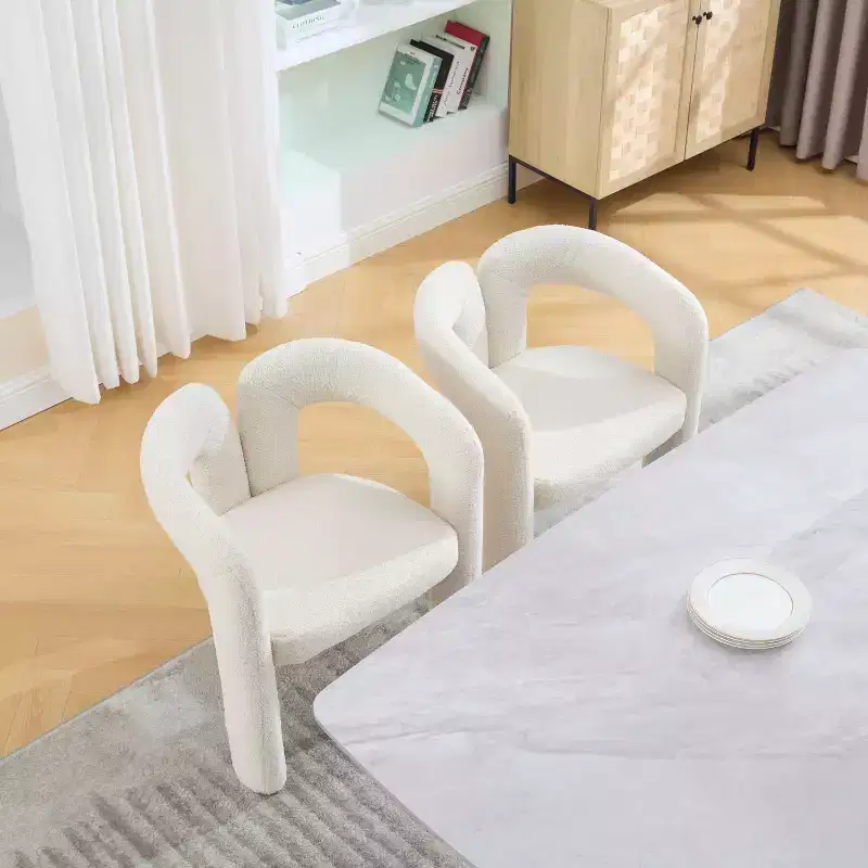 Modern Soft Chenille Accent Chair - Open Back 3-Leg Barrel - Comfy Dining Set of 2 (Beige)