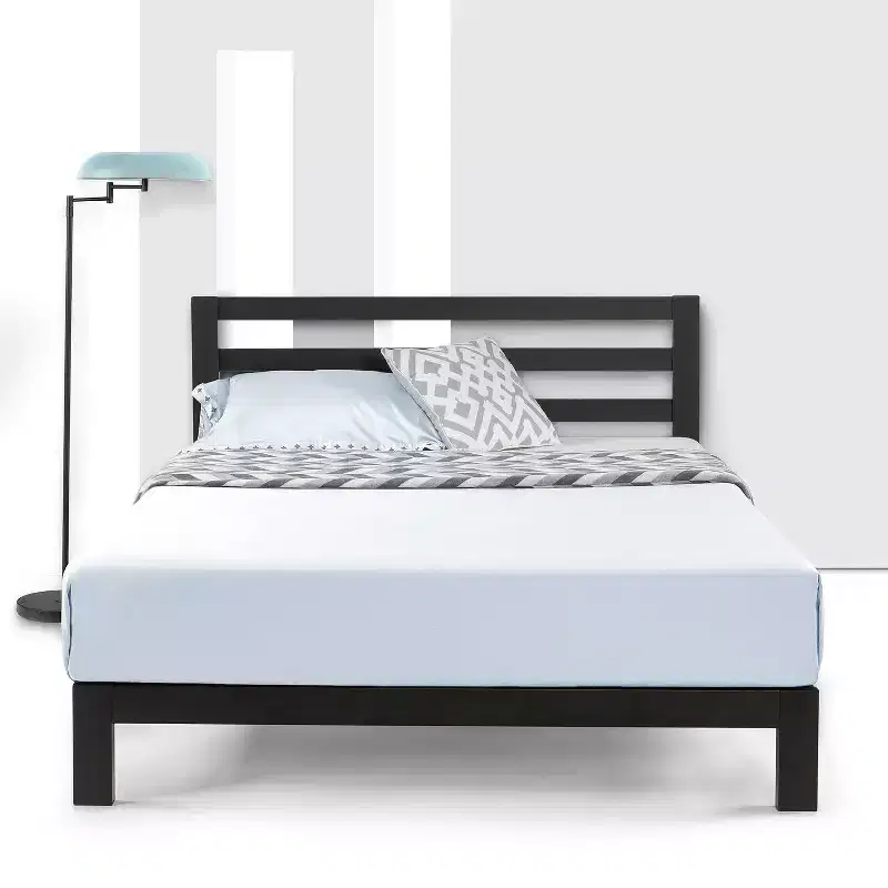 Classic Metal Platform Bed with Headboard, Black, Twin, 10