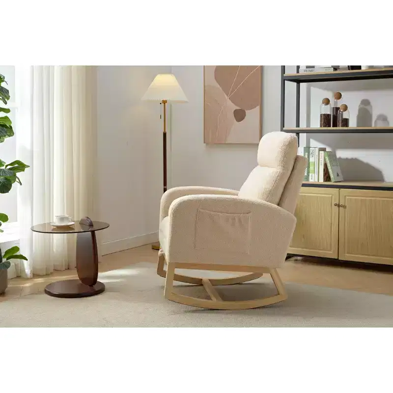 Okak Modern Rocking Accent Chair Armchair with Side Pocket and Upholstered Comfy High Backrest Glider Chair for Bedroom Lounge Nursery