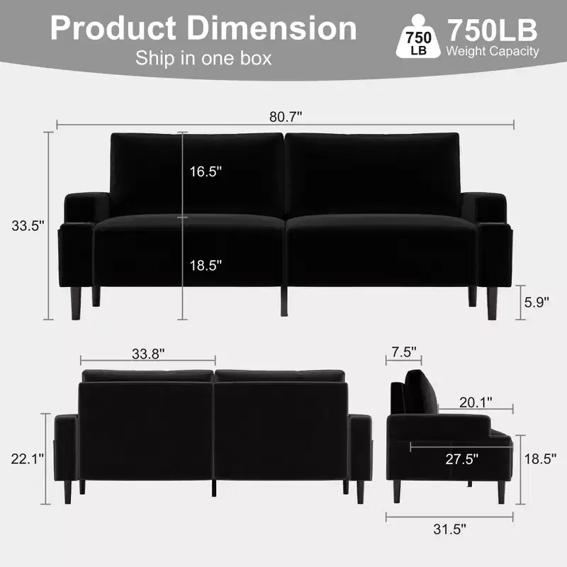 GustoWave Modern 80'' Sofa Couch - Loveseat Sofa with Cup Holders & Side Pockets, Deep Seat Sofa Couch for Living Room