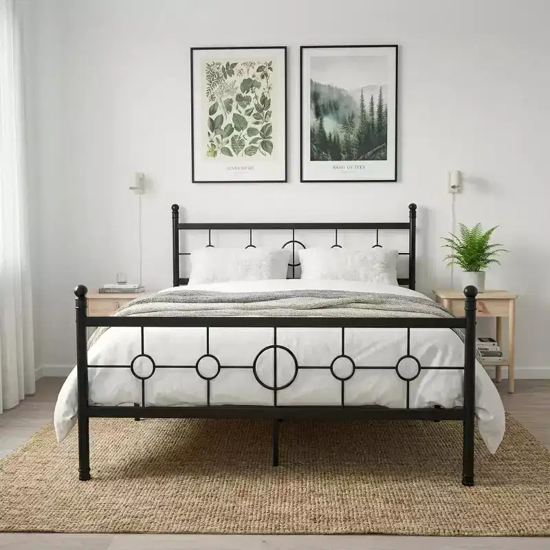 Heavy-Duty Twin Size Iron Bed Frame with Vintage Circular Headboard & Footboard, Noise-Free Platform Bed, Easy Assembly & No Box Spring Needed