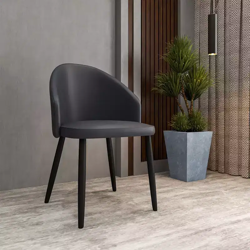 Modern Upholstered Chair Curved Back, Black Solid Wood Legs, Stylish Comfortable Side Chair for Dining, Kitchen & Living
