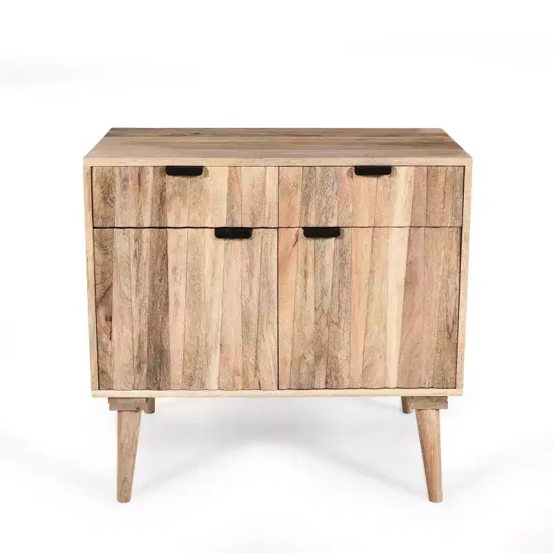 Mango Wood Accent Cabinet with 2 Drawers, Natural Grain Sideboard Storage Cabinet
