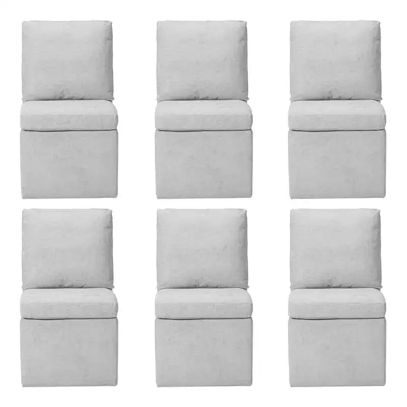 Modern Upholstered Chenille Armless Dining Chairs With Casters (Set of 6), Light Gray