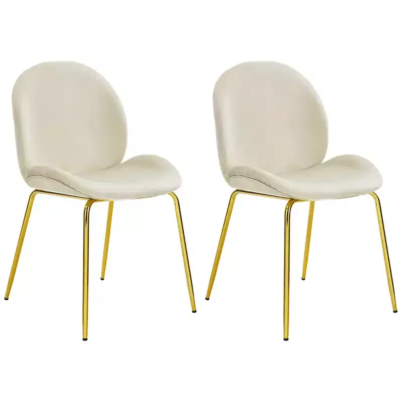 Costway Set of 2 Velvet Accent Chairs Dining Side Chairs w/Gold Metal Legs Pink/Beige/Green/Grey