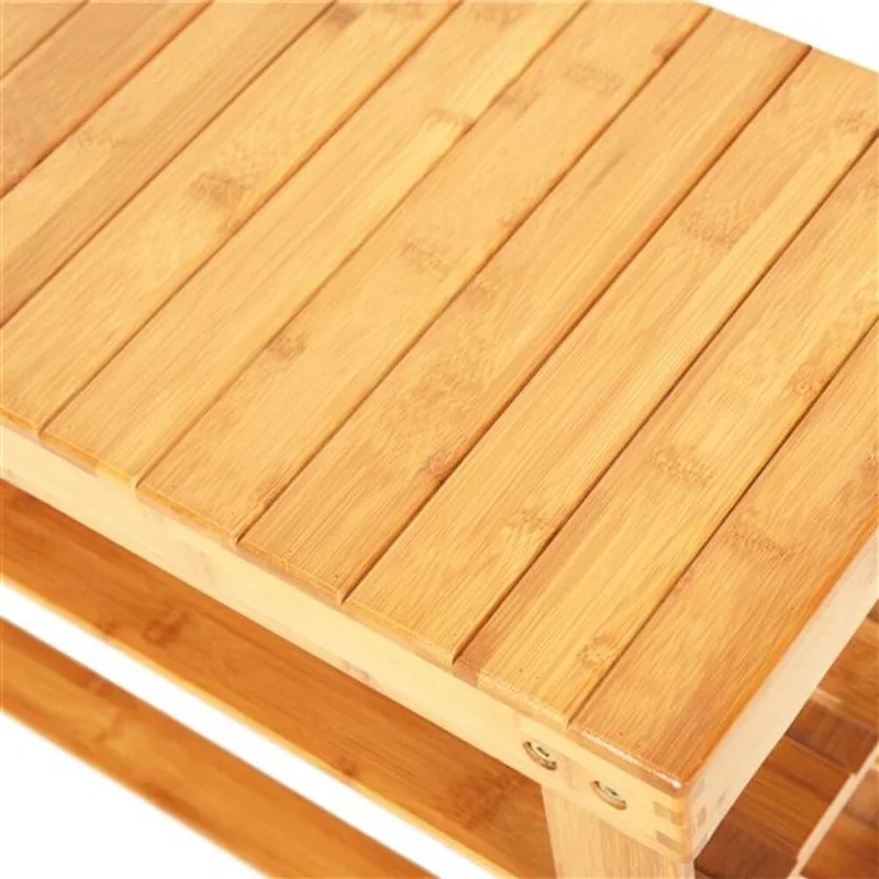 90cm Strip Pattern 3 Tiers Bamboo Stool Shoe Rack Wood Color - 35.43 x 11.02 x 17.72