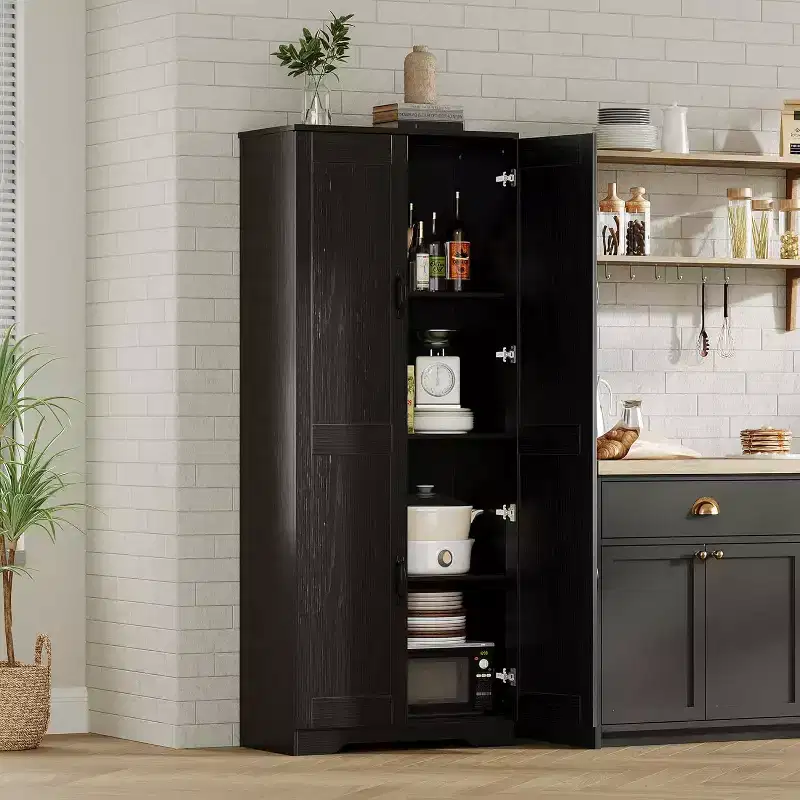 60in Freestanding Kitchen Pantry Cabinet 2 Door Adjustable Shelves Storage Cupboard for Dining Living Room, White