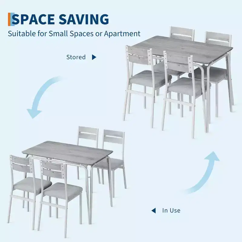 GustoWave 5 Piece Dining Table Set, with 4 Upholstered Chairs