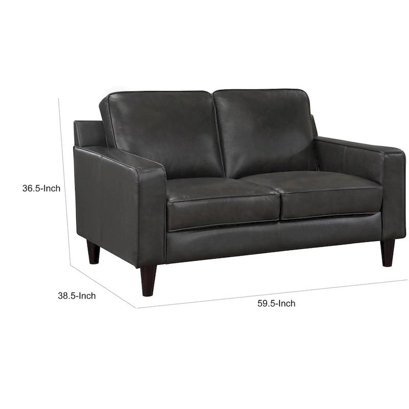 Richie 60 Inch Loveseat, Gray Top Grain and Faux Leather, Solid Wood