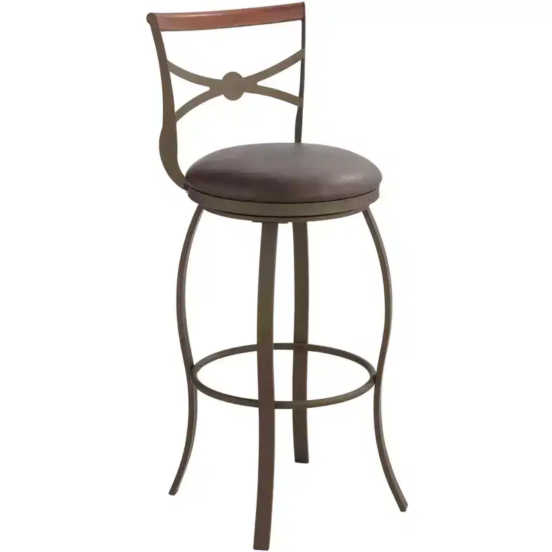 Bronze Metal Swivel Counter Stool with Faux Leather Seat and Backrest