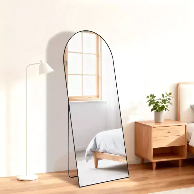 TUYOHW Modern Arched/Rectangle Full Length Mirror for Bedroom,Floor Standing Full Wall Mirror 2-in-1 Design