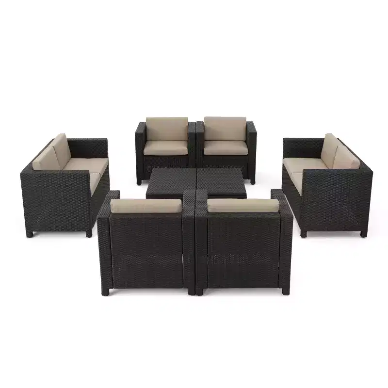 Christopher Knight Home Jenny Outdoor 8 Piece Wicker Chat Set with Water-Resistant Cushions