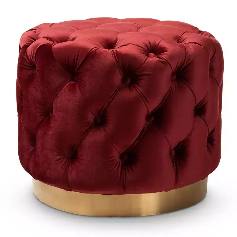 Valeria Velvet Button Tufted Ottoman Burgundy Heather - Baxton Studio
