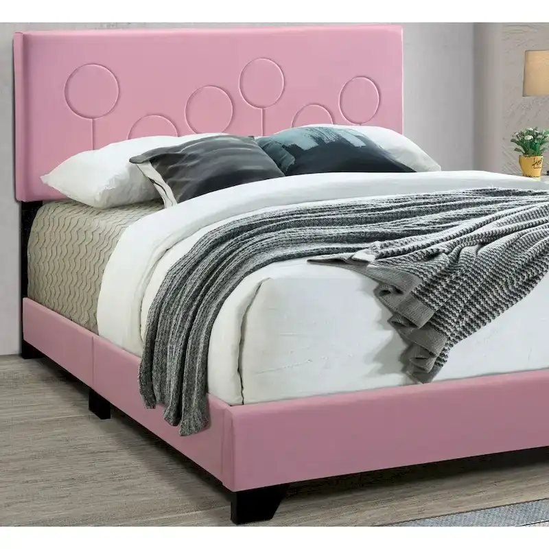 Queen Upholstered Bed – Bubblegum Pink, Faux Leather, Modern Style, Sleeps 1