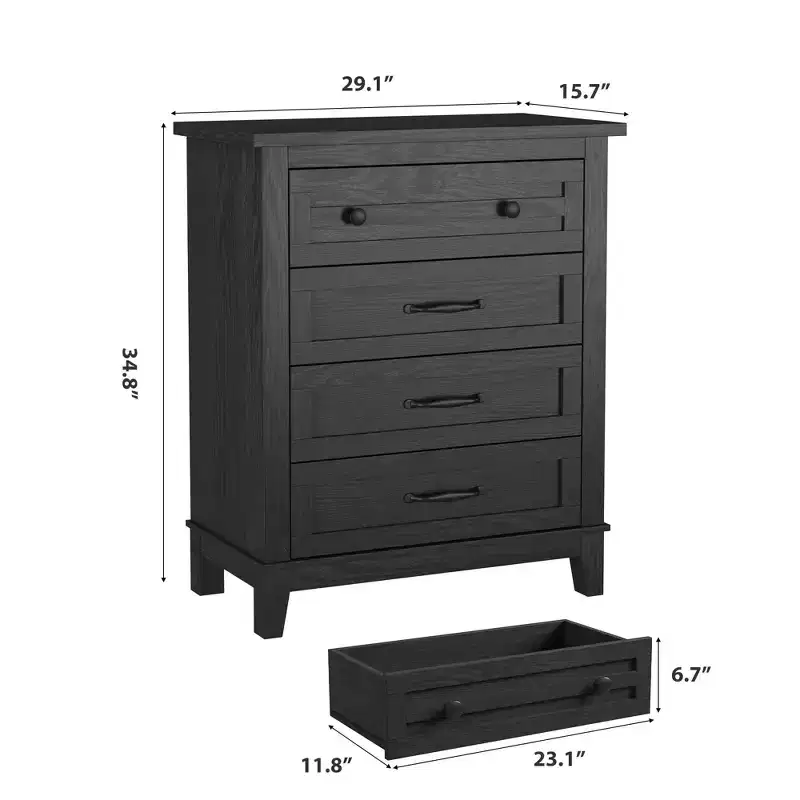 34.8 Tall Vertical 4 Drawer Dresser with Large Storage for Bedroom