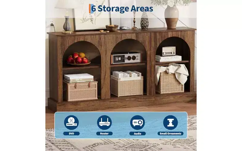 63 Rustic Brown Arched TV Stand - 3-Tier Media Console for TVs Up to 70 Inch, Entryway Console Table