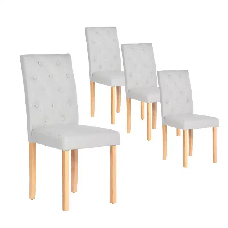 FurnitureR Set of 4 Upholstered Dining Chairs with Button-Tufted Back, Soft Foam Seat & Solid Wood Legs for Kitchen, Dining Room & Home