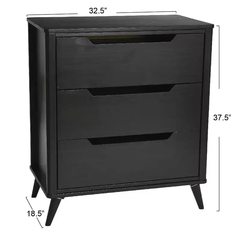 Yume Mid Century Modern Solid Wood Dresser Chest of 3 Drawers