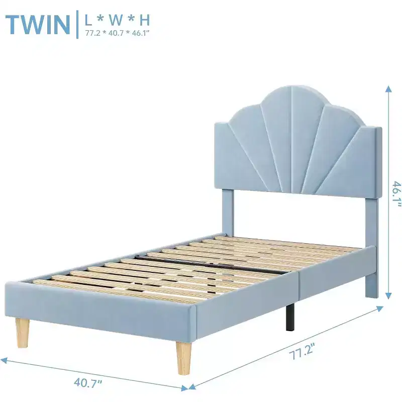 Twin / Twin XL Upholstered Bed Frame Adjustable Headboard, Velvet, Sturdy Slats, No Box Spring Needed