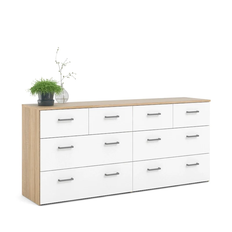 8-Drawer Double Dresser – Oak and White