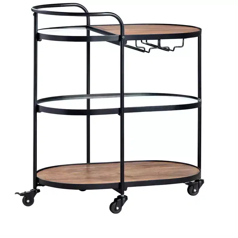 Crestview Collection Brown Solid Wood 3 Shelf Bar Cart_Server with Casters
