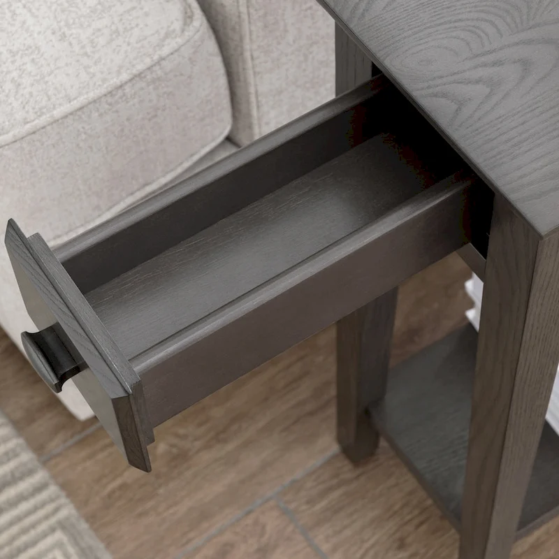 Teegan Solid Wood Narrow Side End Table with Shelf and Drawer