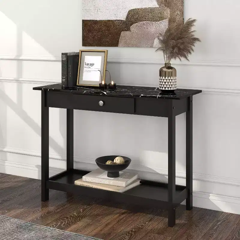 Minsay Transitional Faux Marble Top Storage Console Table with Drawer - HOMES: Inside + Out