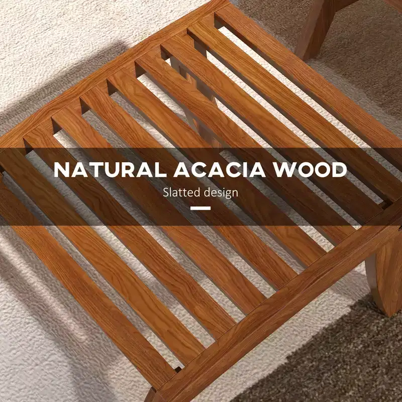 4 Piece Patio Furniture Set, 2 Chairs with Cushions & Ottomans, Slatted Acacia Wood