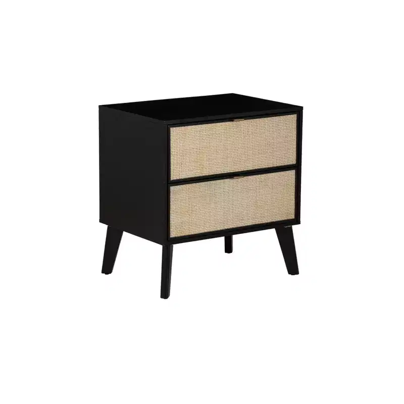 Chancery Black and Cane 2 Drawer Nightstand