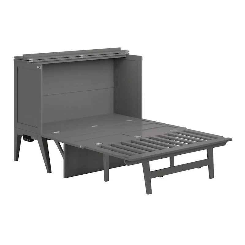 Grey Full Murphy Bed Desk with Built-in Workspace